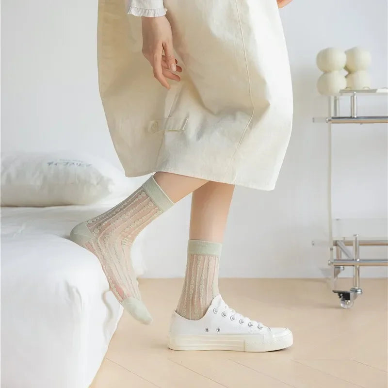 Cute Striped Kawaii Socks for Women | Ultra-Thin Summer Wear