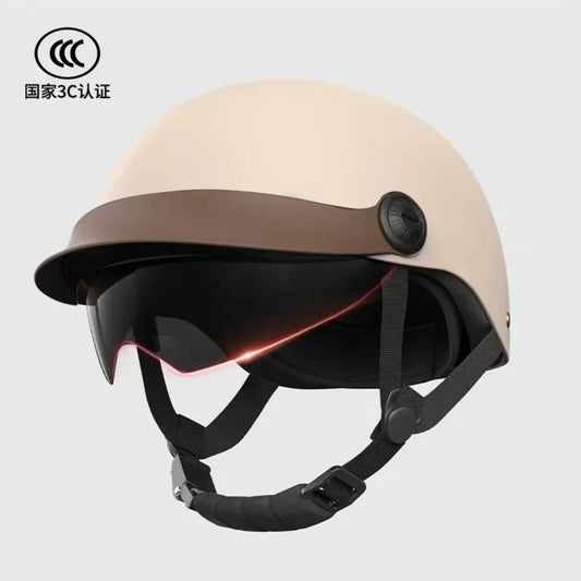 Casco de motocicleta retro clásico unisex tipo jet con gafas