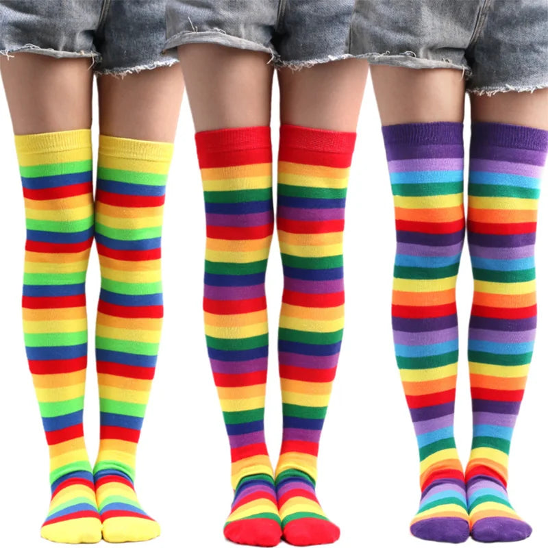 Women’s Rainbow Stripes Over Knee Socks & Elbow Gloves Set