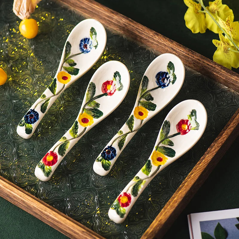 Cucharas de cerámica de estilo japonés para sopa | Elegante vajilla de cocina