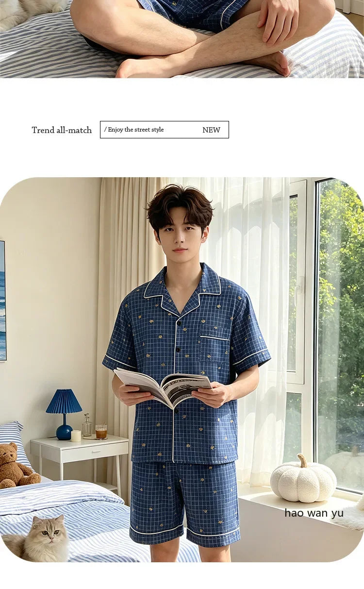 Men's Plaid Short Sleeve Pajamas | Comfortable Sleepwear Set