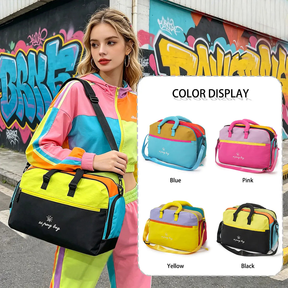 Fashion Trend Dopamine Contrasting Travel Bag Independent Shoe Compartment, Lightweight Yoga Bag, Outdoor Sports and Fitness Bag