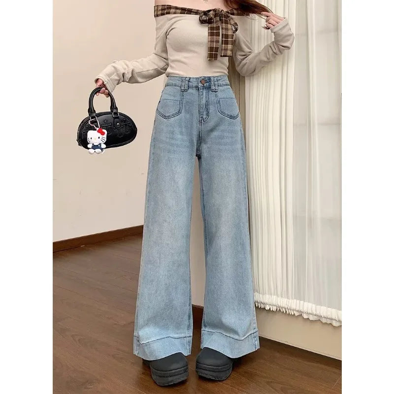 Women's High Waist Wide Leg Jeans | Comfortable Vintage Denim Pants