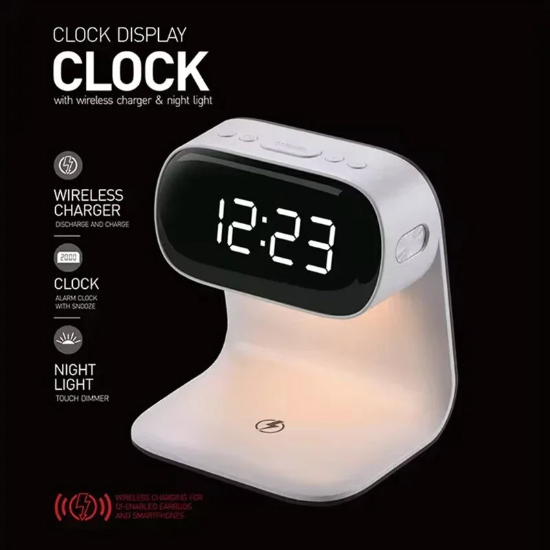 Reloj Despertador con Luz Nocturna LED y Estación de Carga Inalámbrica Rápida