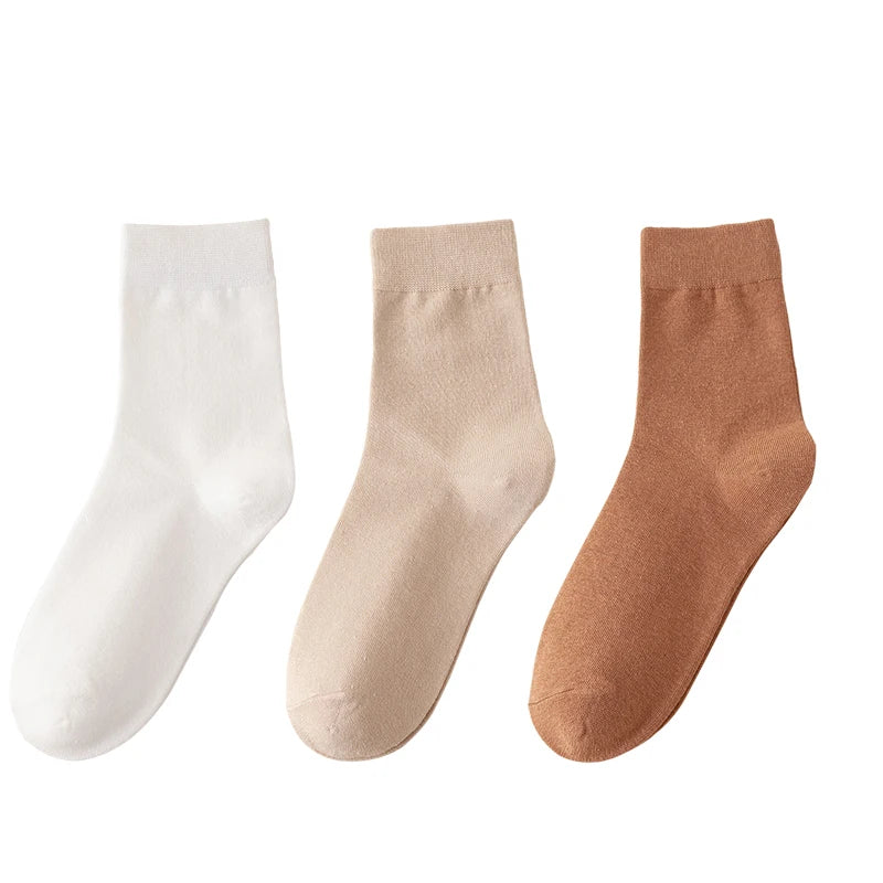 Calcetines de algodón de color liso para mujer | Comodidad suave y transpirable