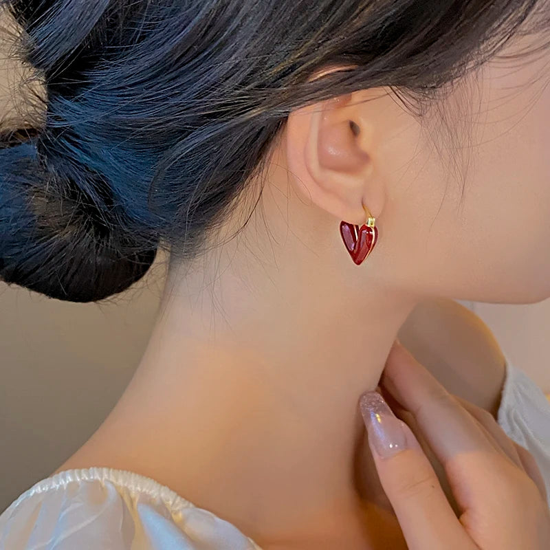 Elegant Wine Red Heart Shaped Drop Earrings | Fashion Jewelry for Women