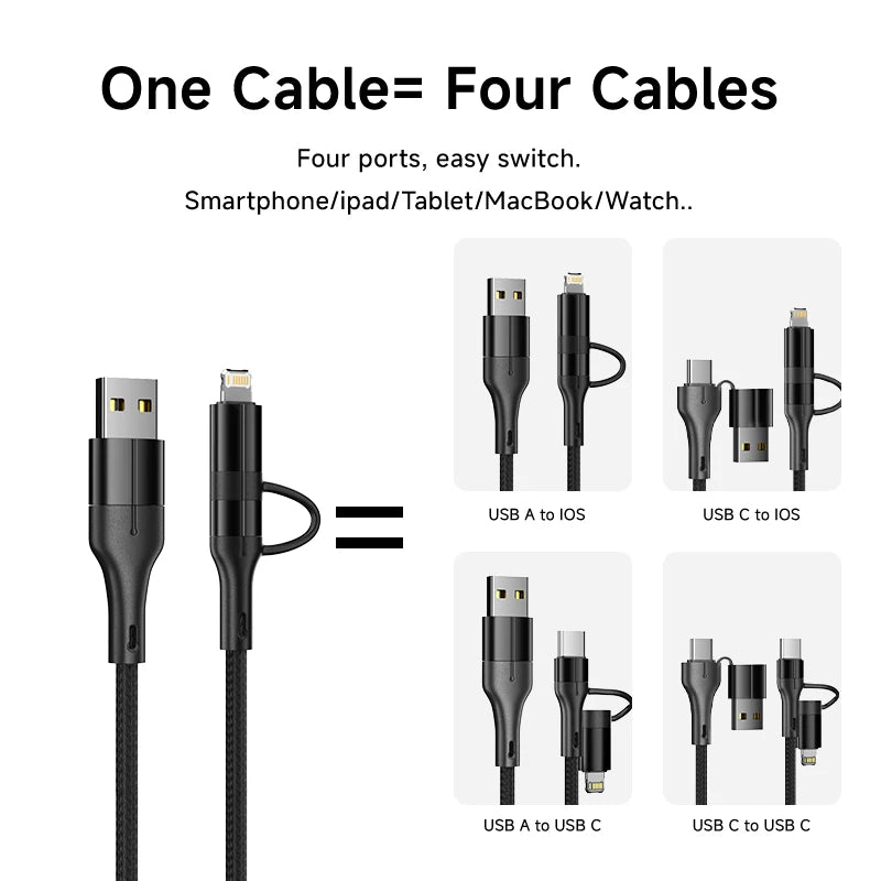 4 in 1 Magnetic Fast Charging Cable | Universal Compatibility & Durability