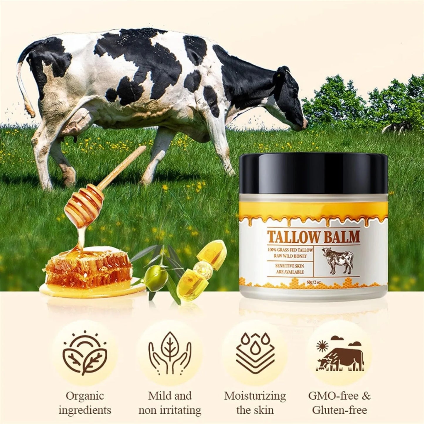 60g Beef Tallow Balm | Nourishing Skin Care Paste for All Skin Types
