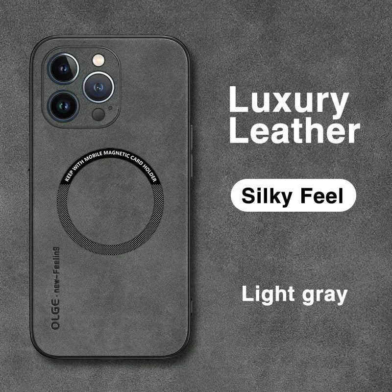 Luxury Leather Shockproof Phone Case for iPhone | Magnetic Charging