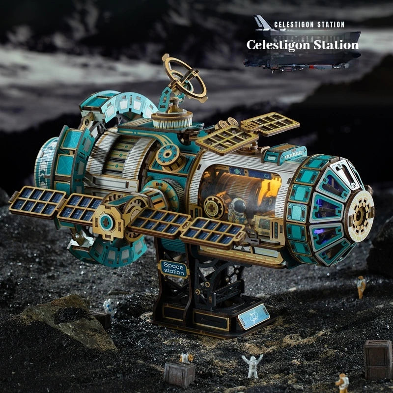 Estación Celestigon Steampunk: Kit de Puzzle de Casa de Muñecas de Madera | Diversión DIY