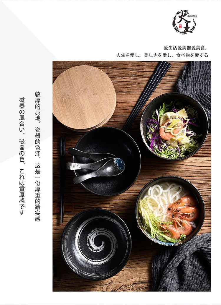 Japanese Style Ceramic Ramen Bowl Set | Elegant Dinnerware