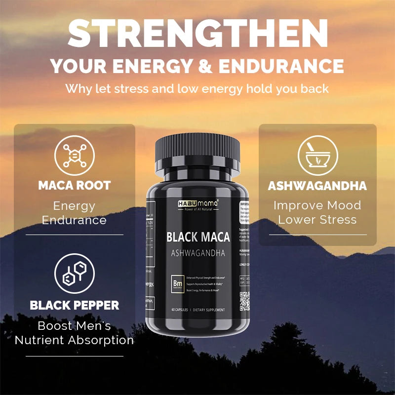 Black Maca Root & Ashwagandha Supplement for Men's Stamina