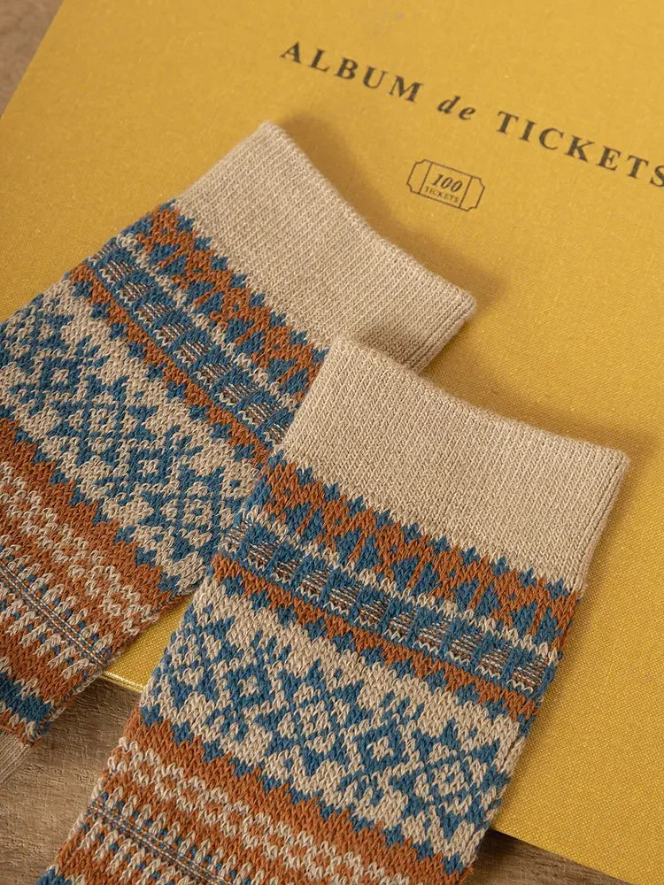 Men's Retro Geometric Pattern Middle Tube Socks | Stylish & Comfy