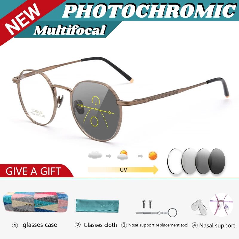 Ultra-Light Titanium Round Frame Glasses | Customizable Multi-Focus