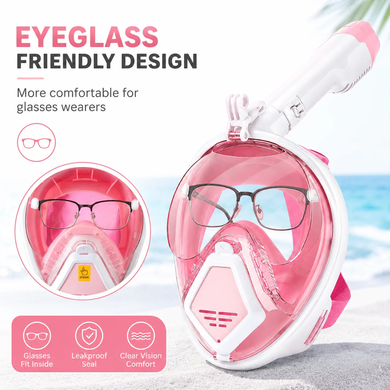 Full Face Snorkel Mask for Glasses Wearers | Anti-Fog & Leak Proof