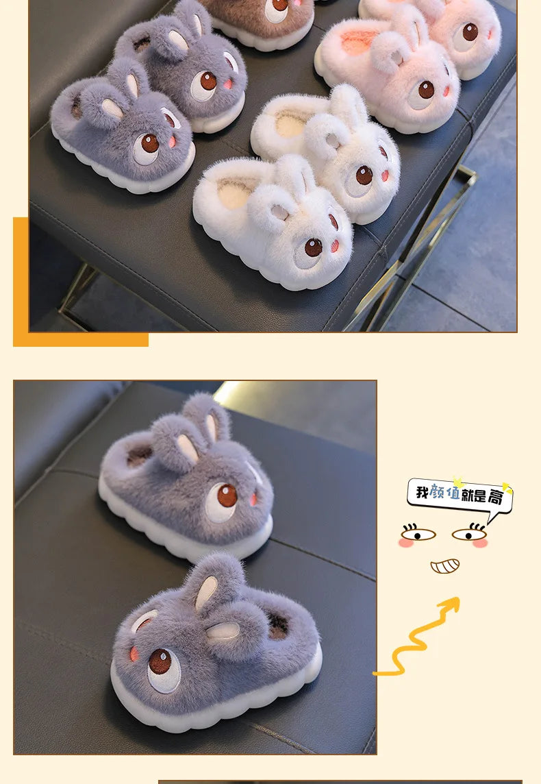 Children's Winter Cotton Slippers | Warm Rabbit Ear Indoor Shoes