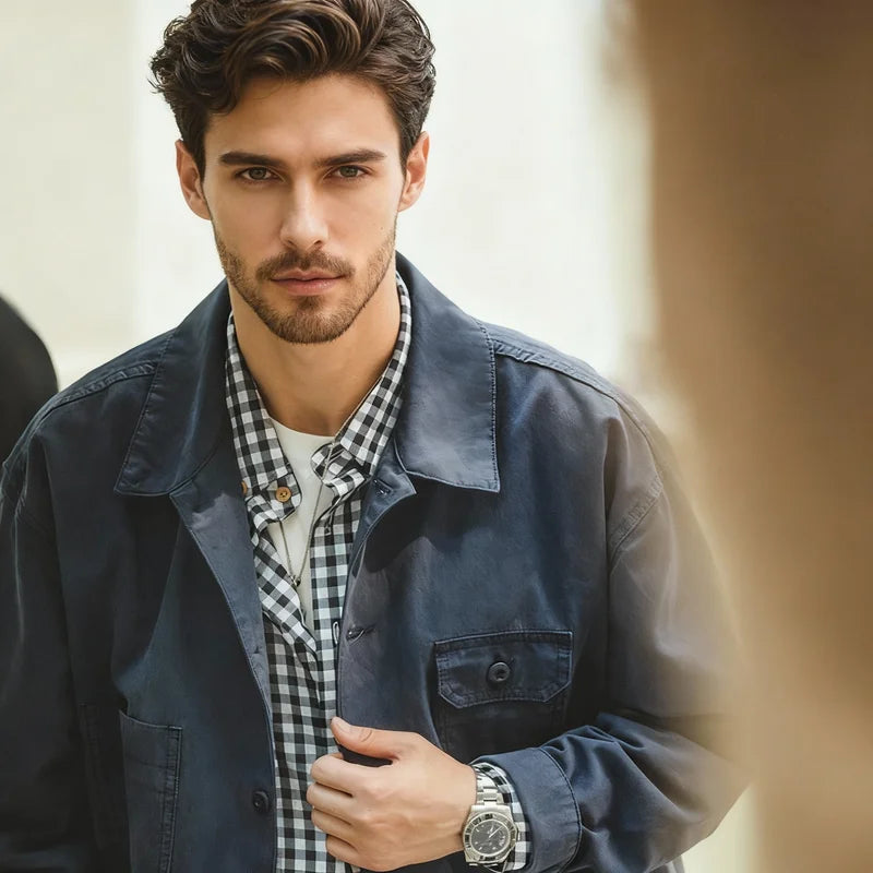 Men's Navy Heavyweight Multi-Pocket Vintage Jacket | Stylish & Durable