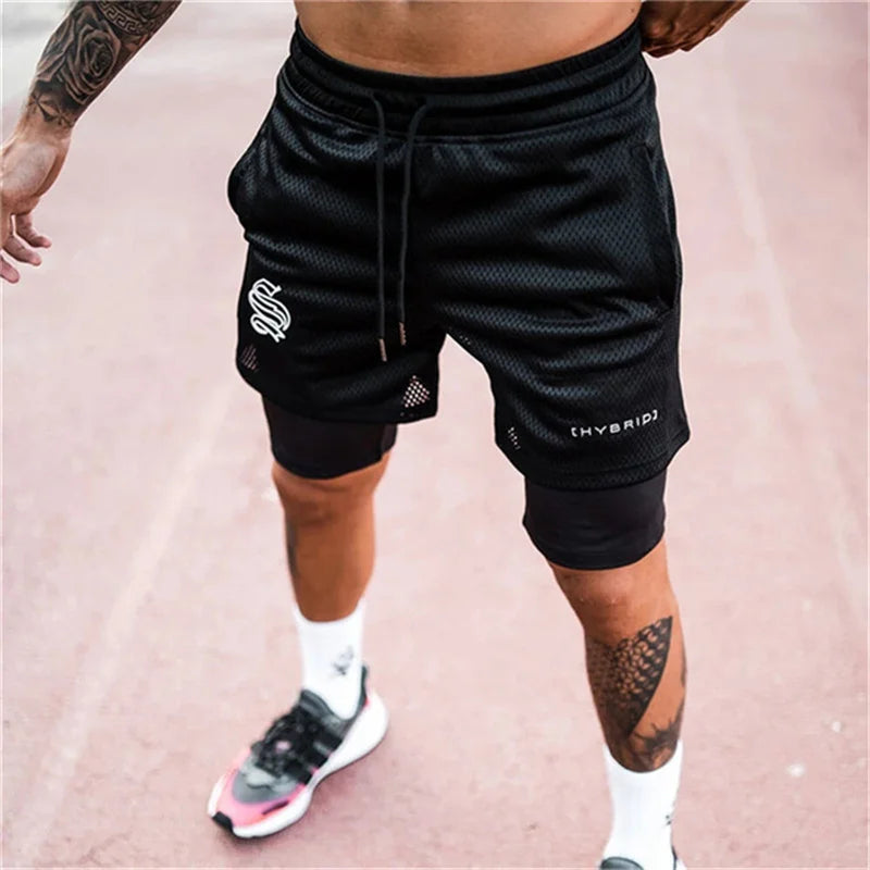 2026 Summer Mesh Sports Shorts for Men — 2-in-1 Double-Deck Running & Gym Training Shorts, Breathable Fitness Workout Jogger Pants