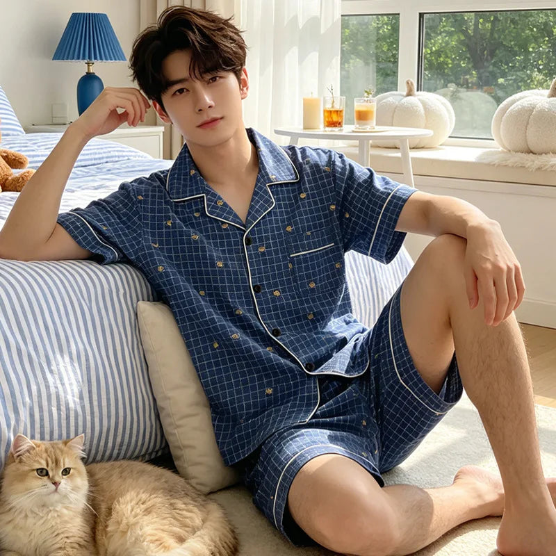 Men's Plaid Short Sleeve Pajamas | Comfortable Sleepwear Set