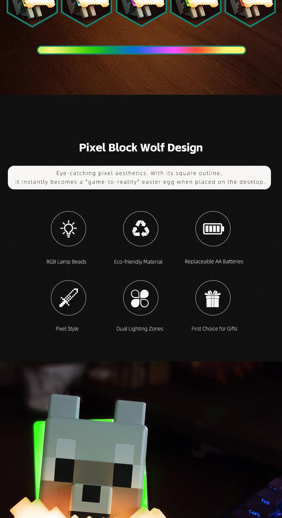 Cute Wolf Dog Night Light | RGB Gaming Room Decor & Desk Lamp