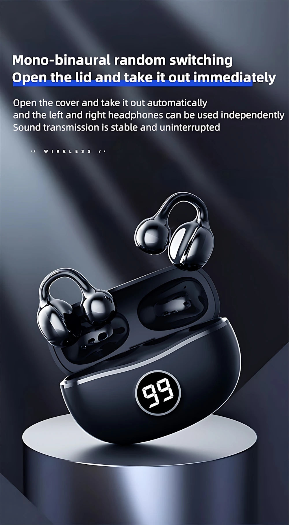 Wireless Bluetooth Open Ear Earbuds | Noise Cancelling Sports Earphones