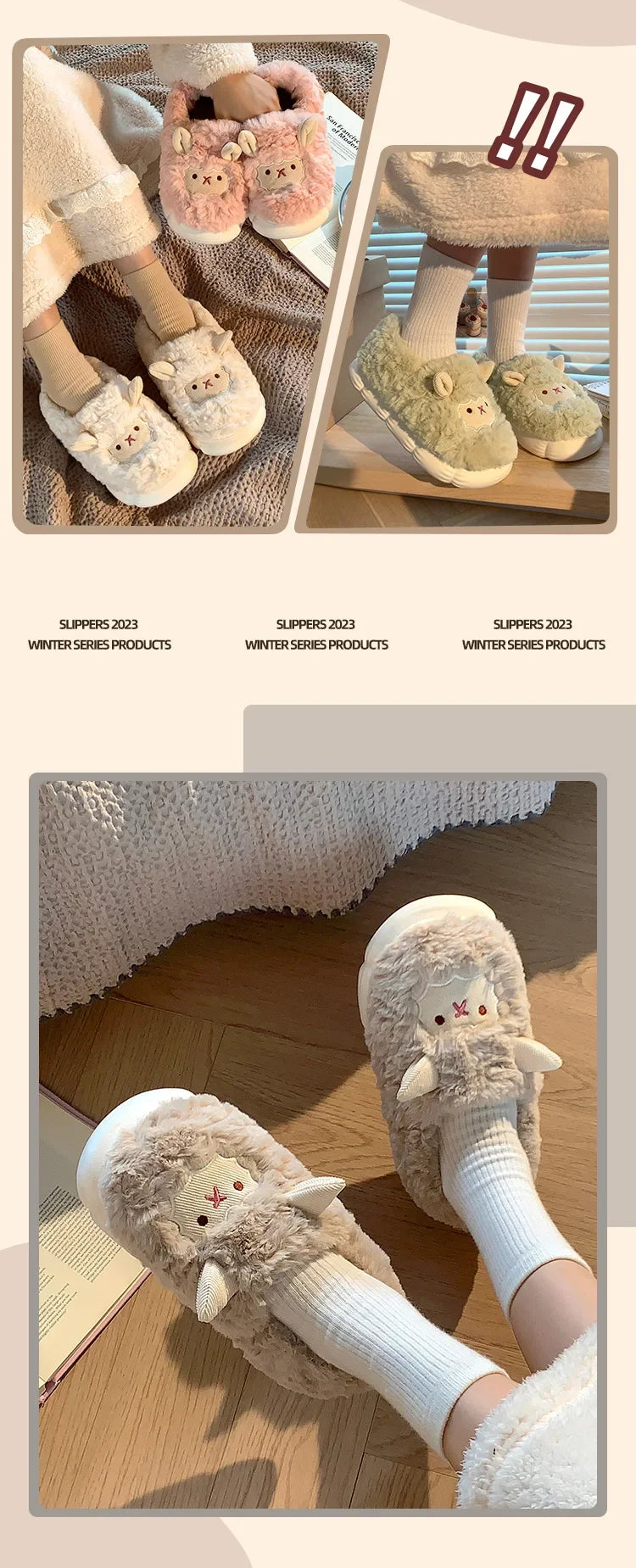 Cute Sheep Plush Slippers | Warm Faux Fur Indoor/Outdoor Shoes