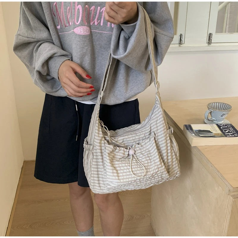 Stylish Plaid Nylon Shoulder Tote Bag | Versatile Everyday Accessory
