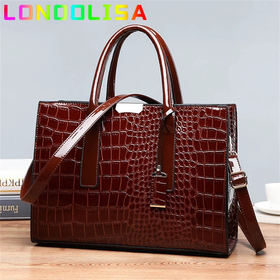 Bolso elegante de charol con cocodrilo | Bolso de lujo para mujer