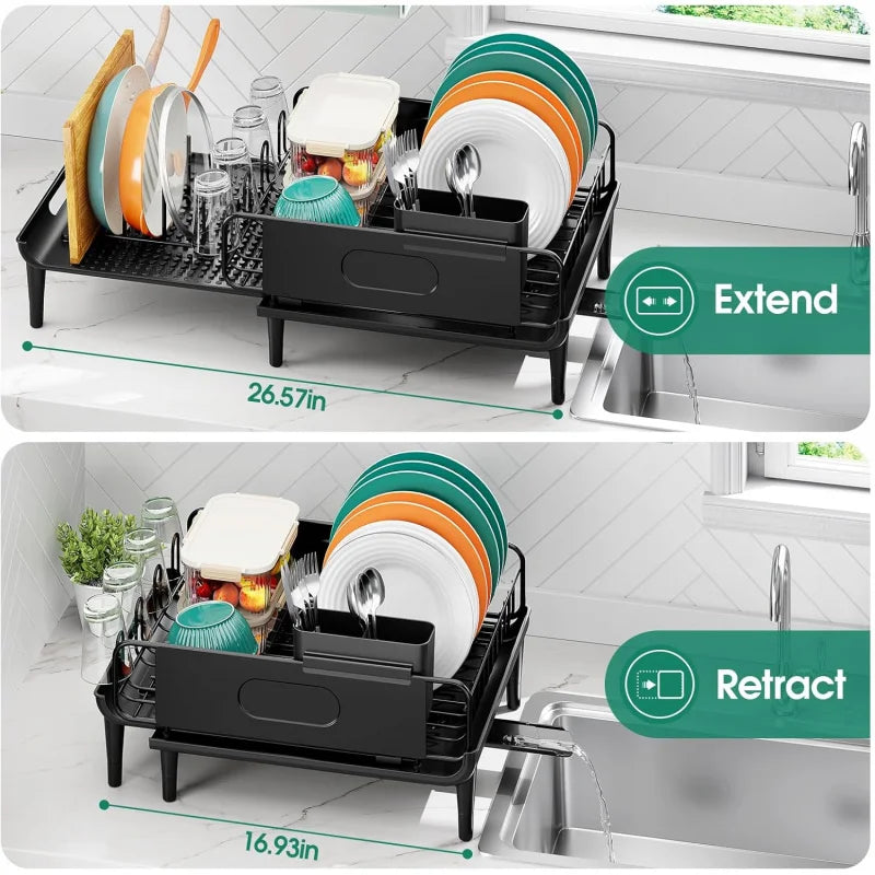 Expandable Dish Rack with Multifunctional Drainboard for Kitchen
