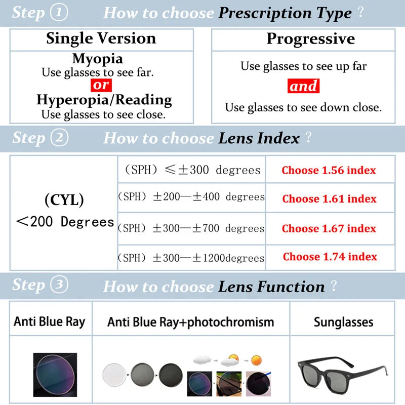 Custom Photochromic Anti-Blue Ray Glasses for Stylish Eye Protection