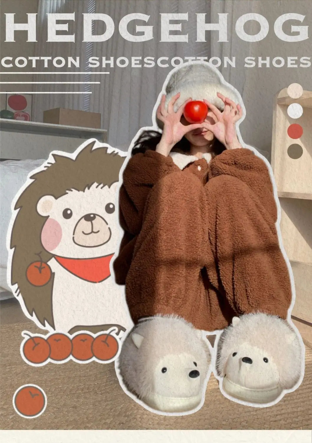 Cute Hedgehog Plush Winter Slippers | Cozy Cotton Home Shoes