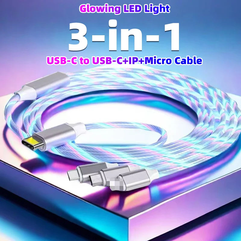 Glowing LED Light USB-C 3IN1 Fast Charging Cable | Universal Phone Charger