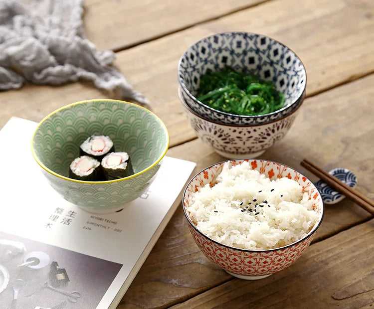 Cuenco de arroz de cerámica estilo japonés de 4.5 pulgadas | Vajilla elegante