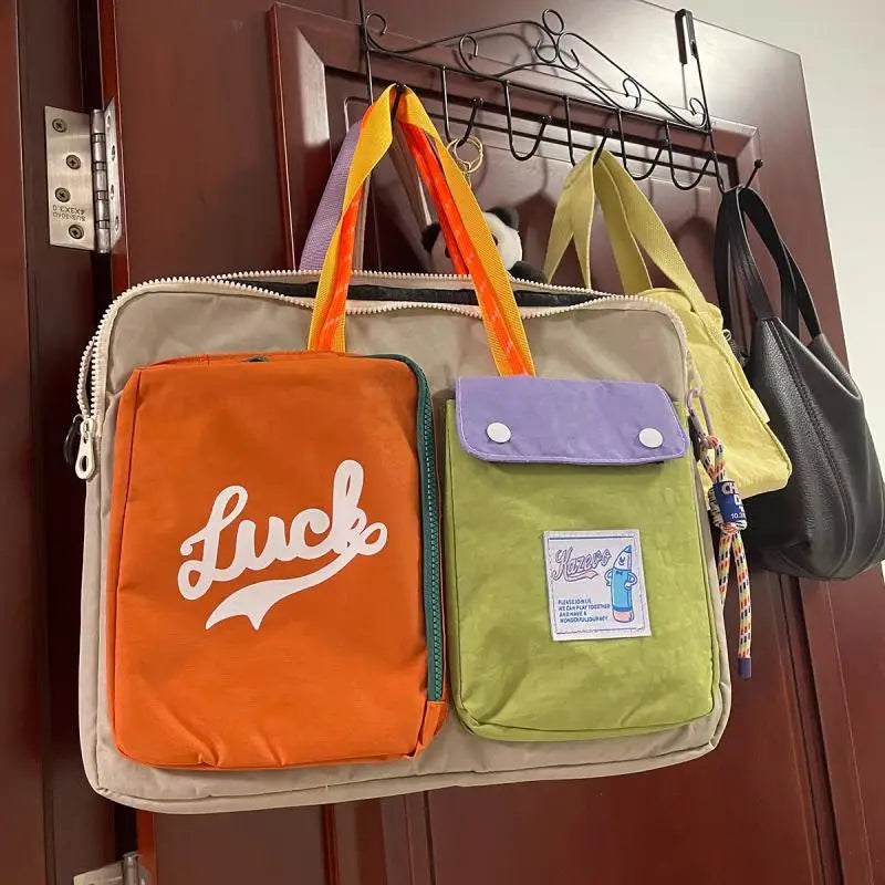 Women's Color Block Cartoon Pattern Computer Bag | Stylish & Portable