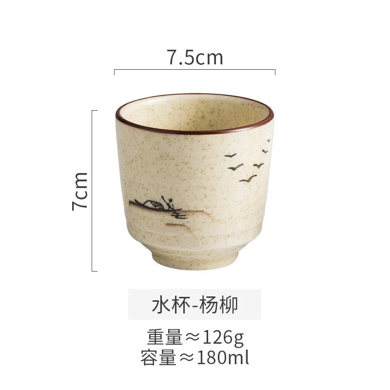 180ml Retro Japanese Ceramic Tea Cups | Hand-Painted Drinkware