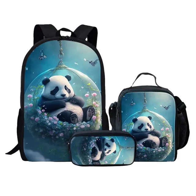 Anime Panda Print Backpack | Trendy School Bag for Kids