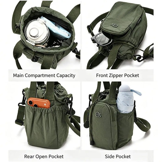 Women's Water-Resistant Crossbody Bag with Phone Pocket & Bottle Holder
