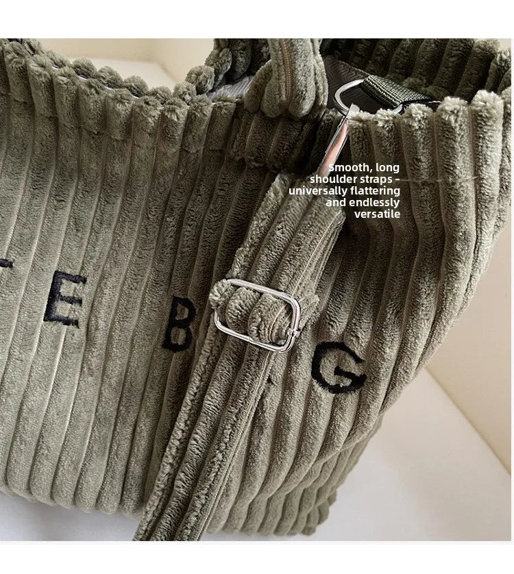 Bolso de mano de terciopelo a rayas de gran capacidad | Bolso tote elegante y versátil