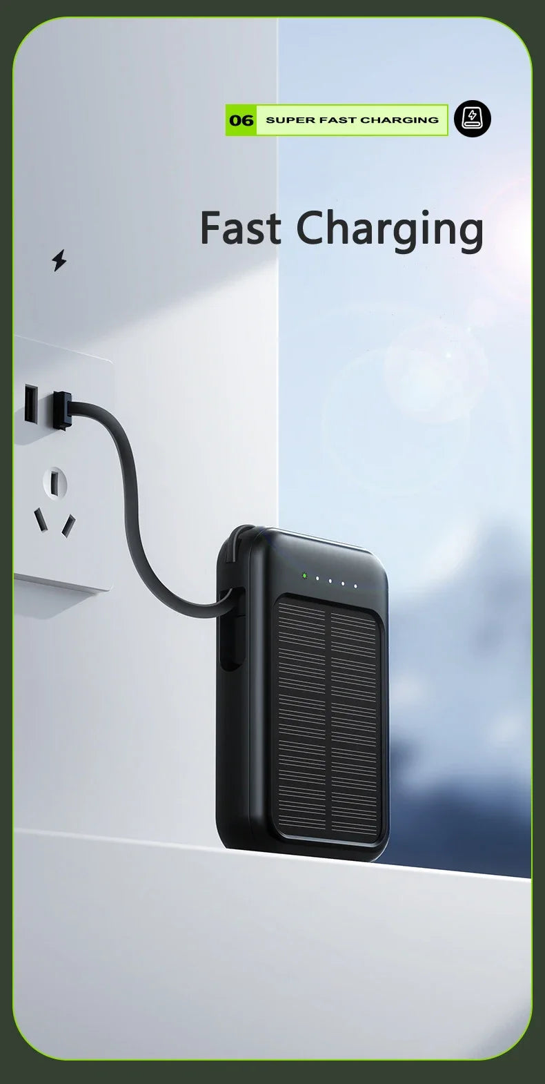 50000mAh Mini Solar Power Bank | Portable Charger with Cables