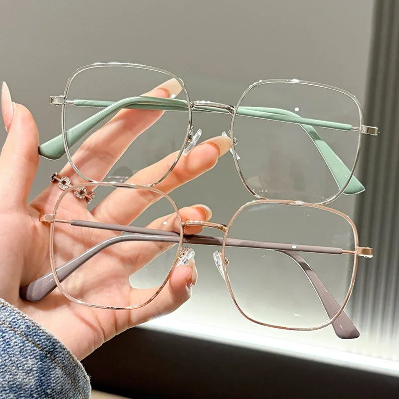 Stylish Square Anti-Blue Light Glasses with Retro Metal Frame