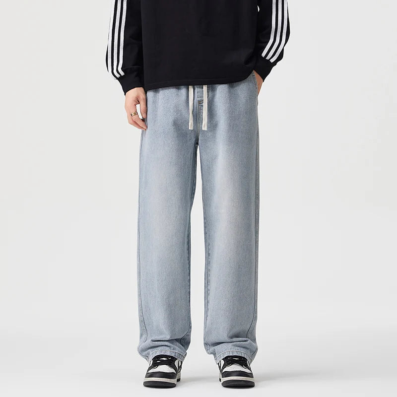 Men's Vintage Drawstring Wide-Leg Jeans | Trendy Casual Pants