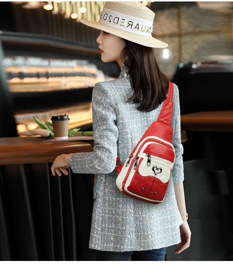 Fashionable PU Leather Women's Chest Bag for Outdoor Adventures