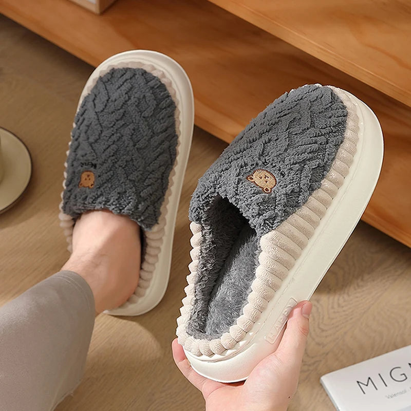 Cozy Cartoon Bear Slippers | Warm Plush Indoor House Shoes