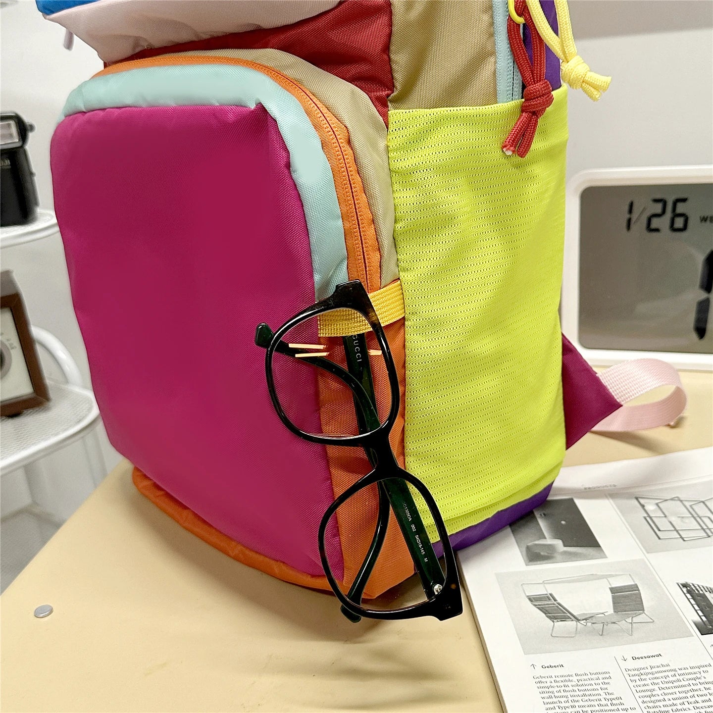 Dopamine Sporty Unisex Backpack Colorblock Logo Large Capacity Multi Function Adjustable Strap Backpack for Commute Sports