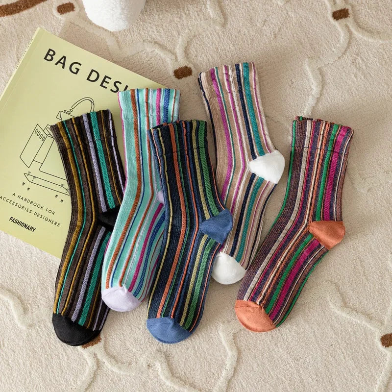 Colorful Striped Women's Crew Socks | Vintage Harajuku Style