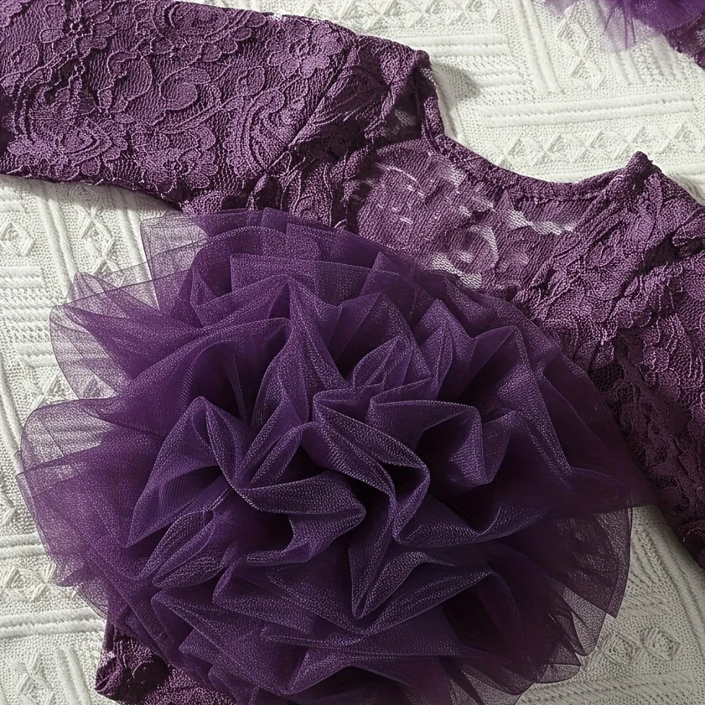 Adorable conjunto de diadema de encaje con flores y pelele para recién nacido para sesiones de fotos