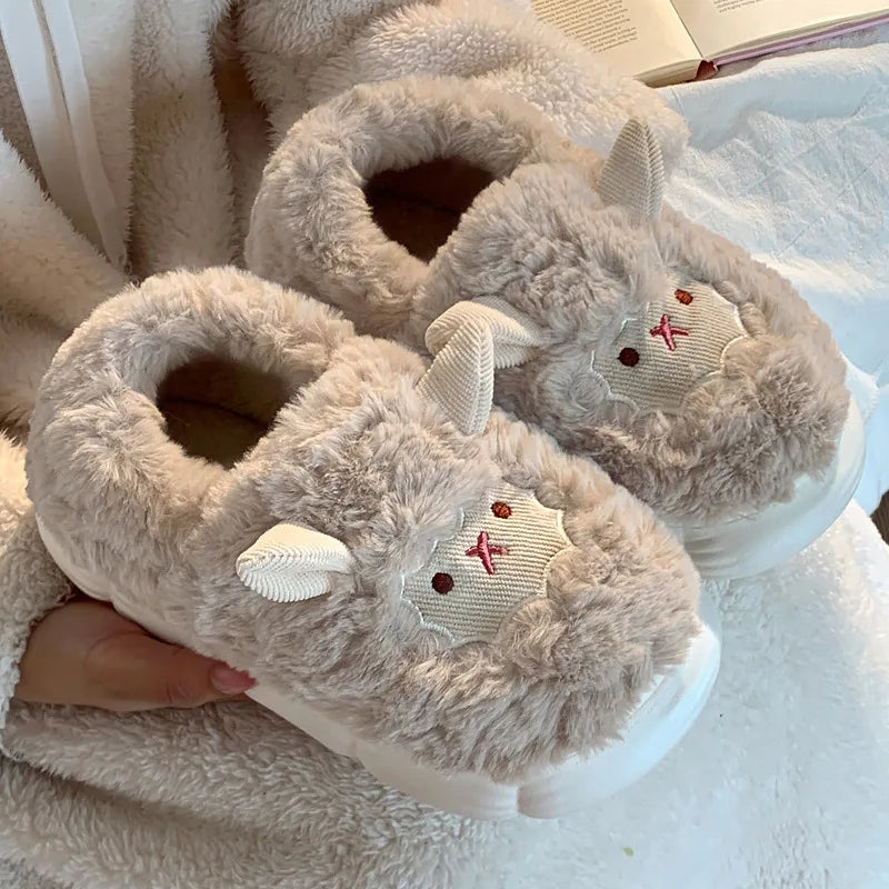 Women's Cute Little Lamb Fuzzy Winter Slippers | Cozy Home Boots