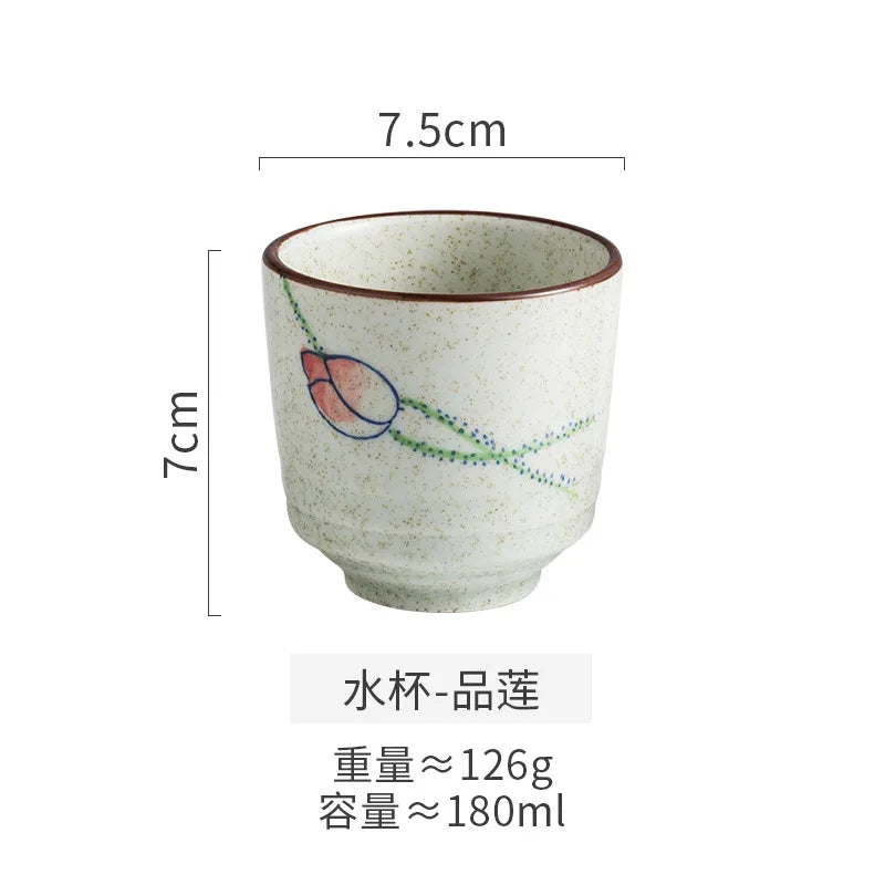 180ml Retro Japanese Ceramic Tea Cups | Hand-Painted Drinkware