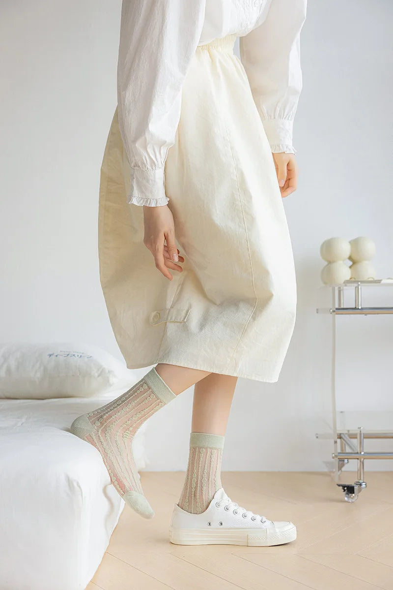 Cute Striped Kawaii Socks for Women | Ultra-Thin Summer Wear