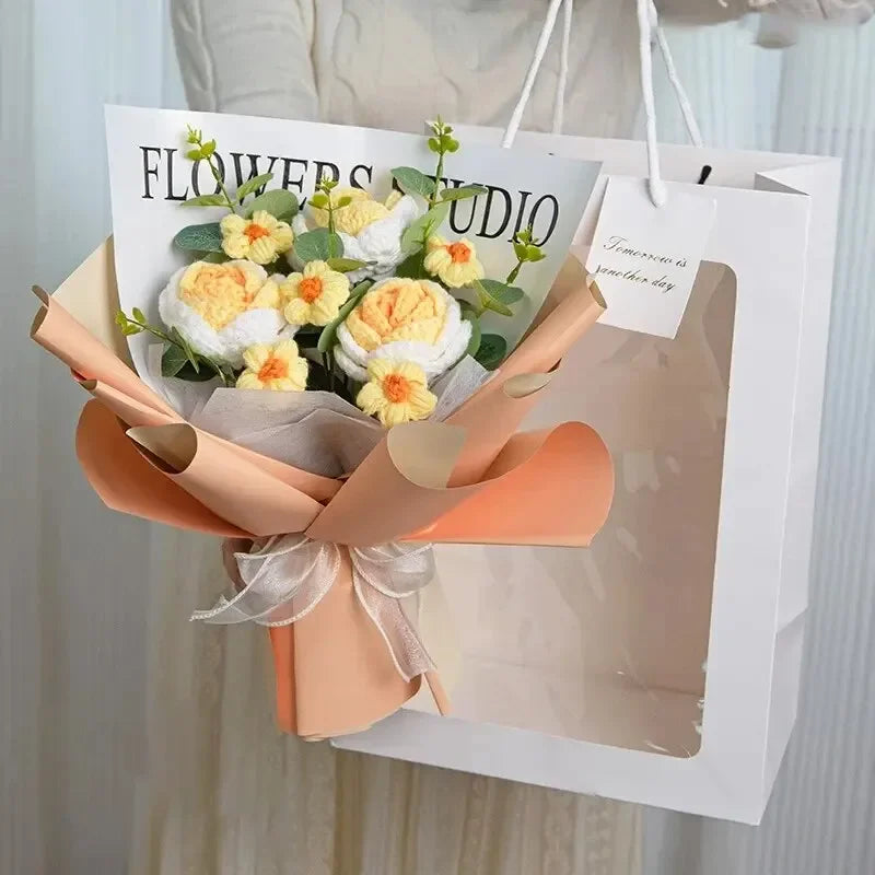 Ramo de flores artificiales hecho a mano | Regalo eterno de girasol y margarita